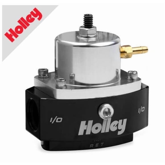 Holley Performance Fuel Pressure Regulator 12-880 4-65 PSI; 6AN O-Ring Inlet/6AN O-Ring Outlet/6AN O-Ring Return; Boost Reference 1 1; 1/8 Inch NPT Gauge Port; Gasoline; Black; Aluminum