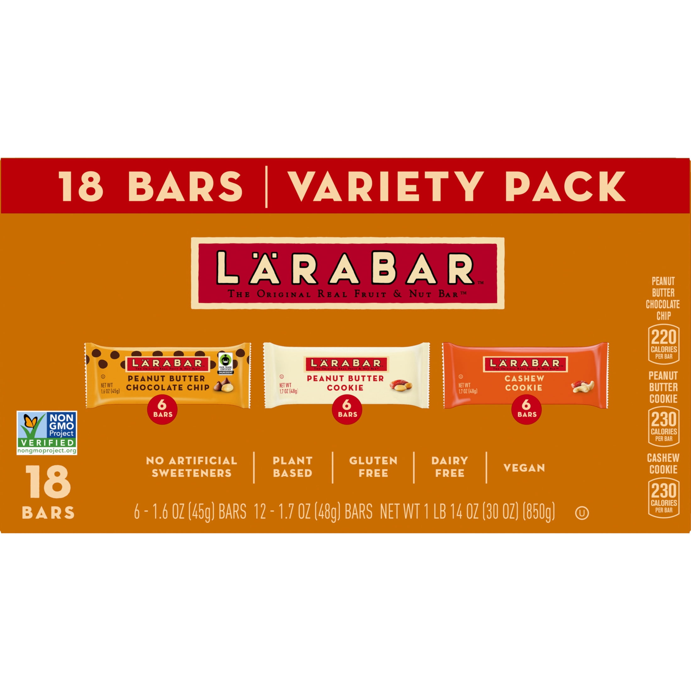 Larabar Fruit and Nut Bars Variety Pack, Gluten Free and Vegan, 30 oz, 18 Count