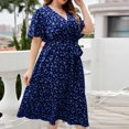thumbnail image 4 of WREESH Womens Dress Oversize Summer Casual Short Sleeve V Neck Printed Sleeve Dresses Loose Dress Blue, 4 of 8