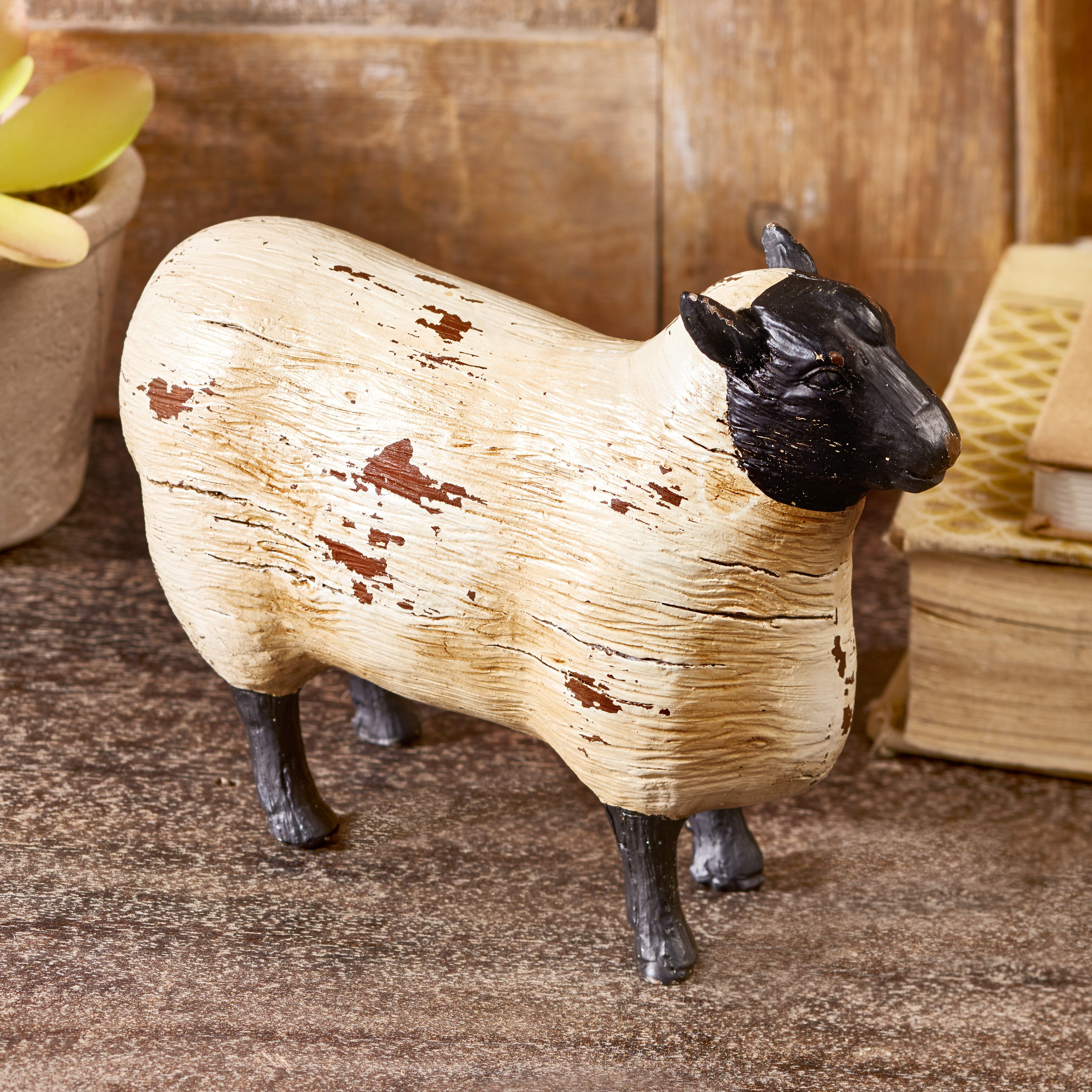 New Primitive Country Farmhouse Sheep Set of 2 Rustic Farm Resin Vintage 
