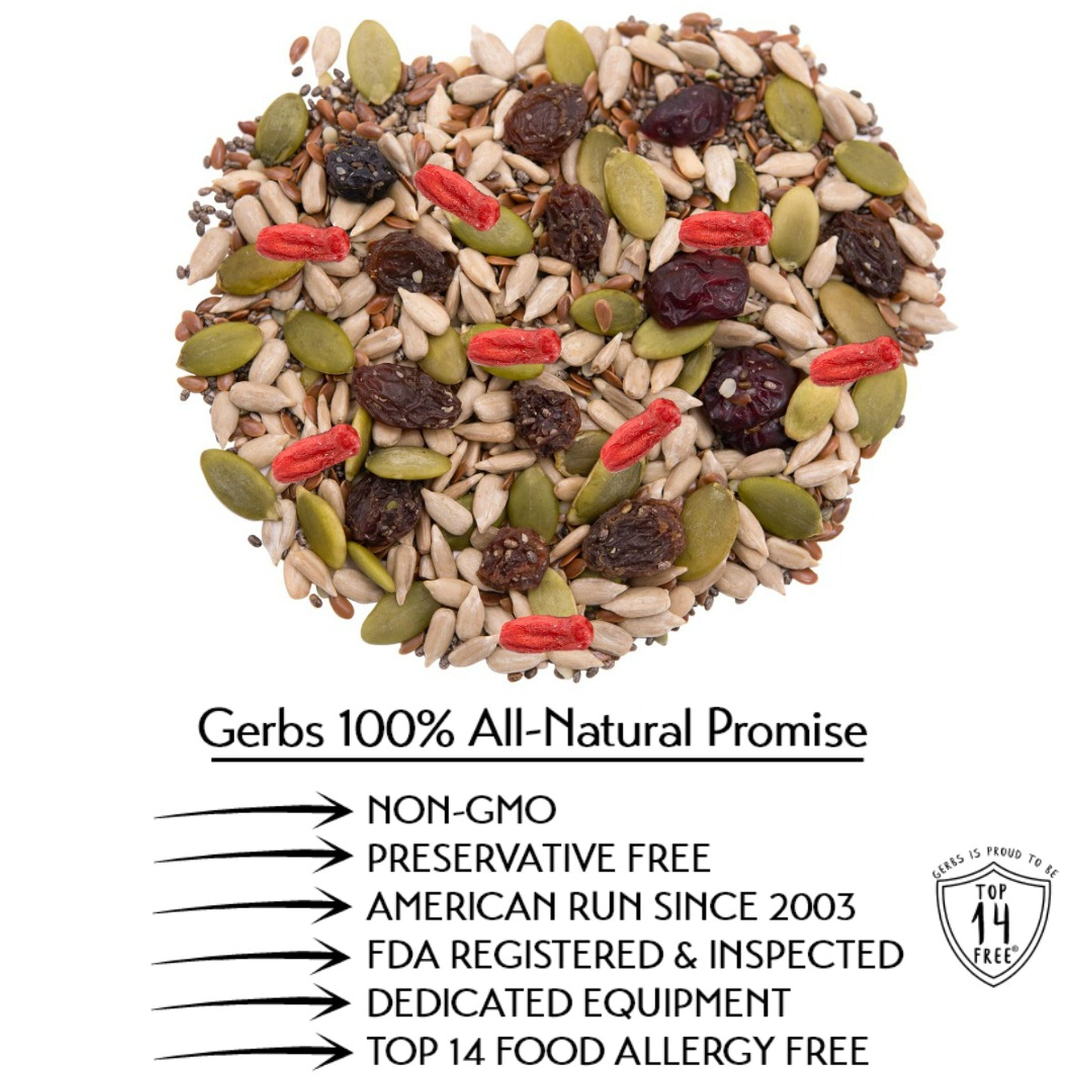 SuperFood Seed n' Dried Fruit Mix by Gerbs - 2 LBS. - Top 14 Food Allergen Free & NON GMO - Vegan & Kosher