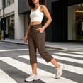 thumbnail image 7 of Guluxicc Womens Cropped Pants with Pockets Elastic Waist Drawstring Straight Leg Capris for Summer Casual Outfits, 7 of 7
