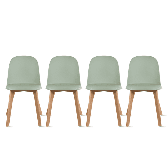 (Retired) Set of 4 Modern Armless Dining Chair Set with Molded Plastic Seat Shell and Solid Wooden Legs, Green