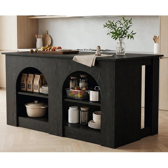 Tribesigns 55" Counter Height Kitchen Island, 3-Tier Storage, Black