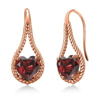 Gem Stone King 18K Rose Gold Plated Silver Red Garnet Dangle Earrings for Women | 2.60 Cttw | Gemstone January Birthstone | Heart Shape 7MM