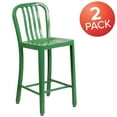 thumbnail image 3 of Flash Furniture Commercial Grade 2 Pack 24" High Green Metal Indoor-Outdoor Counter Height Stool with Vertical Slat Back, 3 of 14