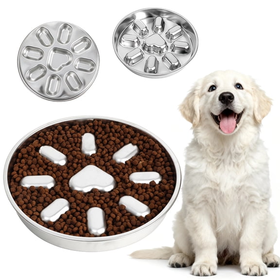 Stainless Steel Slow Feed Dog Bowl, Anti-Choke Pet Feeder with 9 Protrusions for Puppies & Dogs, Circular Design, Reduces Mess, Non-Skid Base