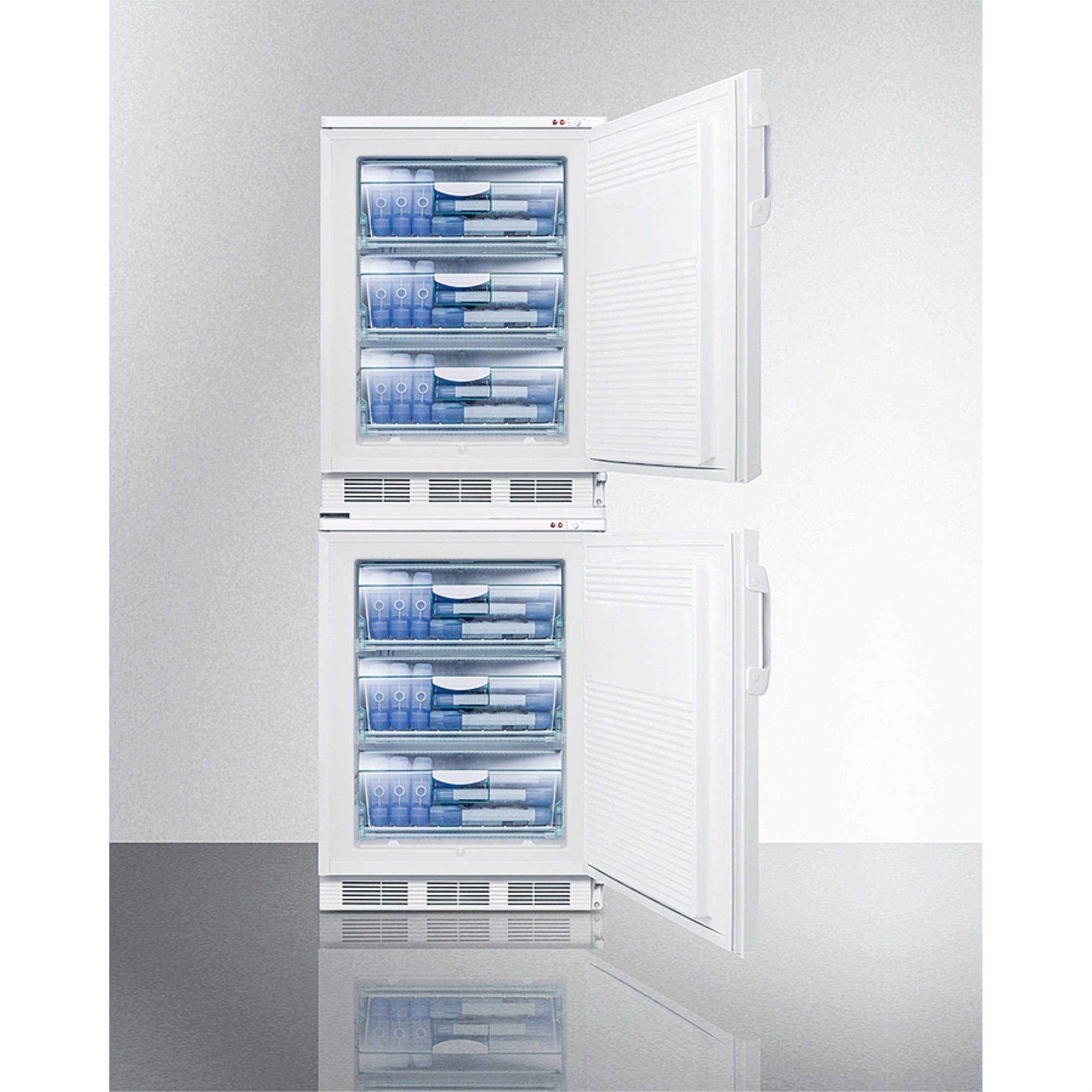 Two VT65ML locking low temperature all-freezers with stacking kit
