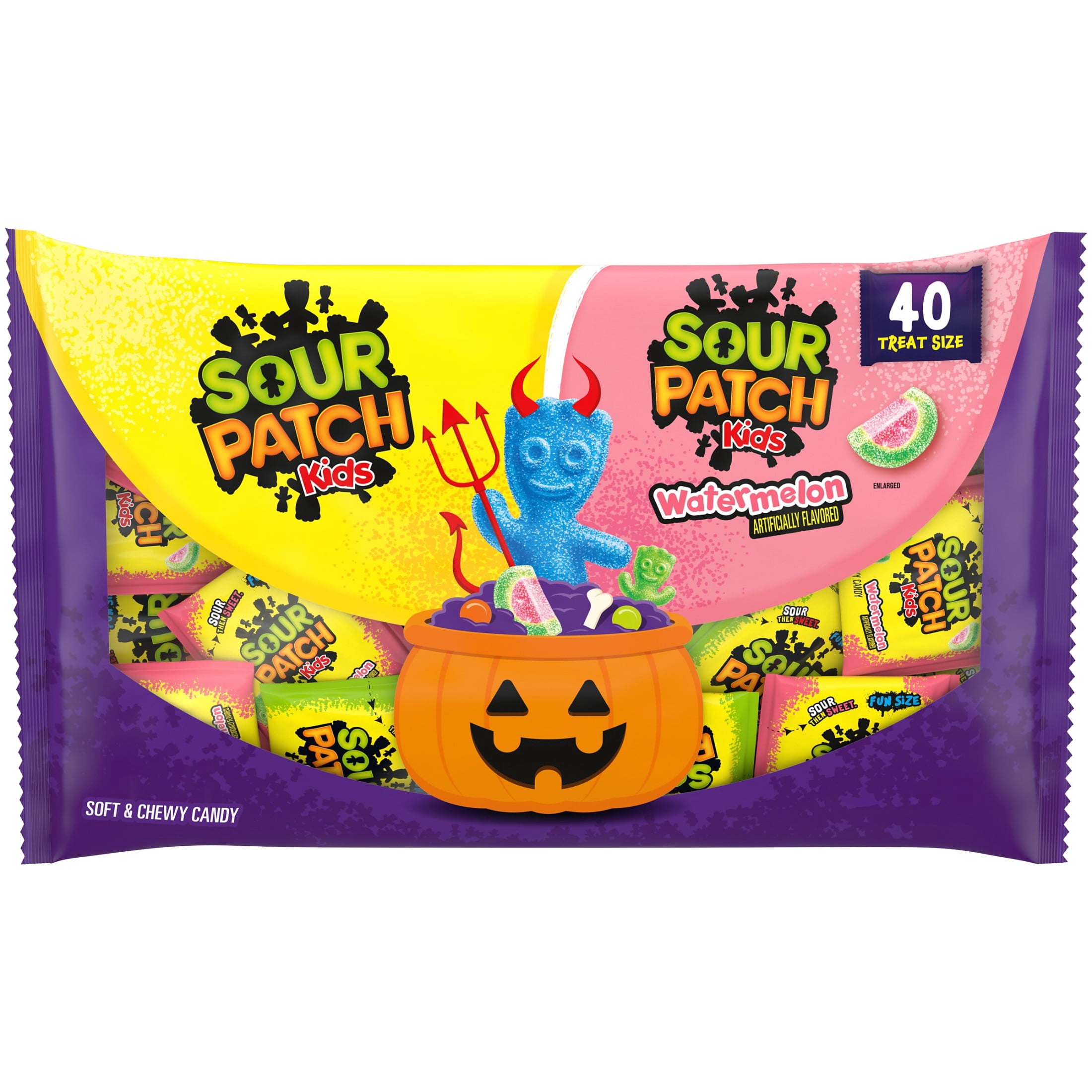(2 pack) SOUR PATCH KIDS Original & Watermelon Halloween Candy Variety Pack, 40 Trick or Treat Bags