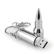 Topesel 64GB Bullet Shape USB Drive Flash with Keychain,Metal Thumb Drive-Silver