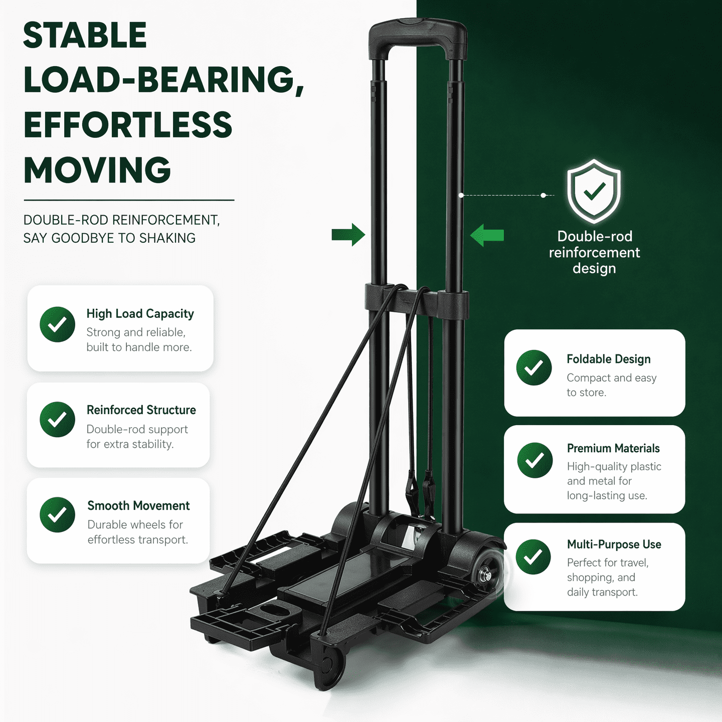 Tiagowell, Black, 70 lbs Max Weight, Iron Alloy and PP Plastic, 35 x 32 cm Folding Hand Truck Dolly