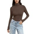 thumbnail image 2 of Women's Mock Turtle Neck Tops Active Layer Shirts Thermal Layering Tops Long Sleeve Shirts Slim Fitted Tops Winter Undershirt Underwear Shirts Tight Tops Basic Tee Soft Base Layer T-Shirts Brown XL, 2 of 6
