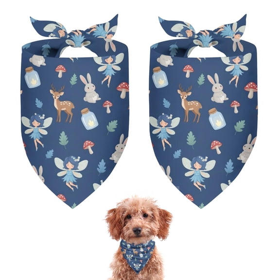 Dog Bandana 2 Pack,Dark Blue Princess Fairy Forest Pattern Bandanas for Dogs,Cat Bandana,Small/ Large Dog Bandana 2 Size,Dog Bandanas
