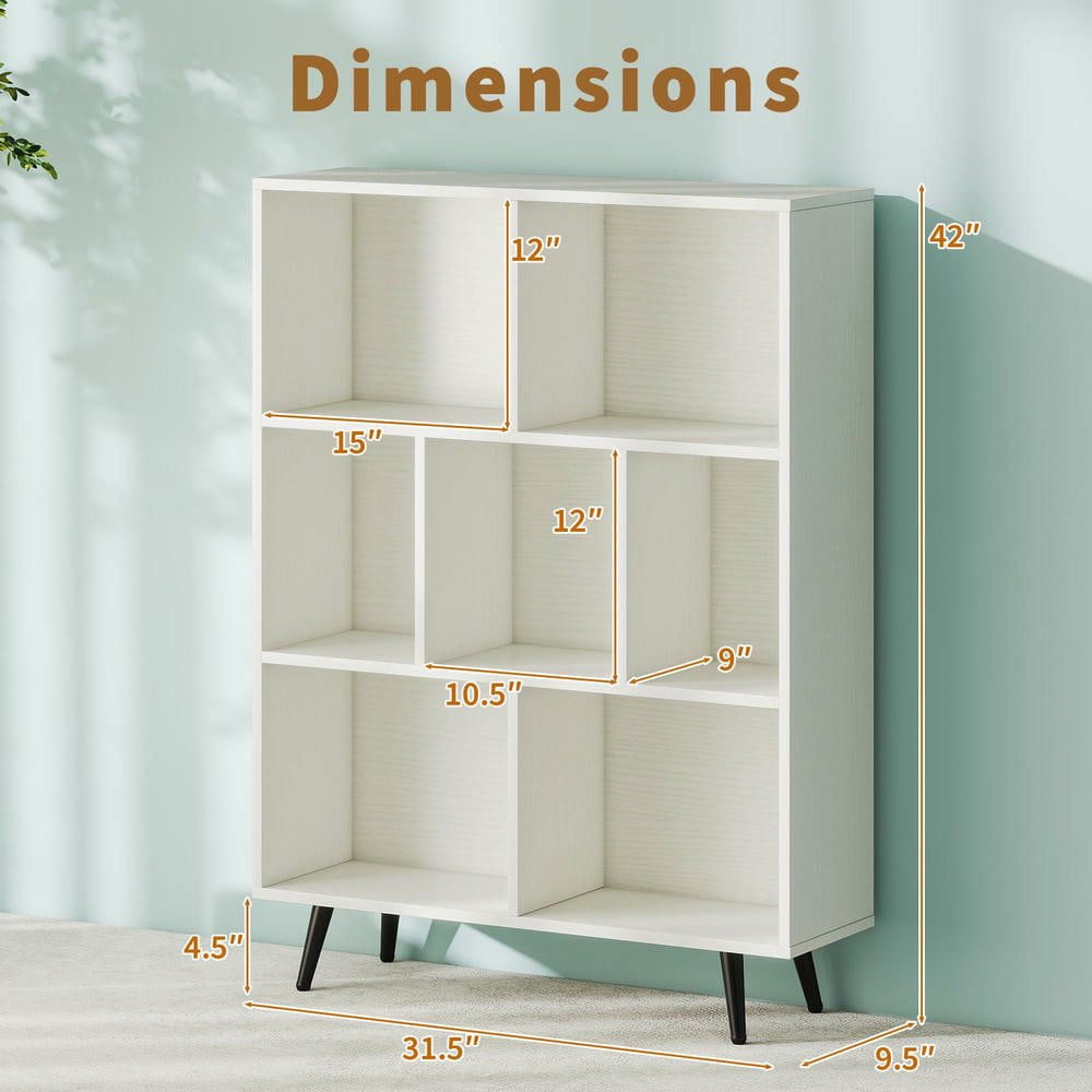 Resenkos 7-Cube Bookcase with 5 Tapered Metal Legs, White + Black