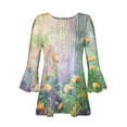 thumbnail image 4 of hxobax Womens Dressy Casual Tops Ruffle 3/4 Sleeve Tunic V Neck Button Down Shirts Pleated Blouses, 4 of 5