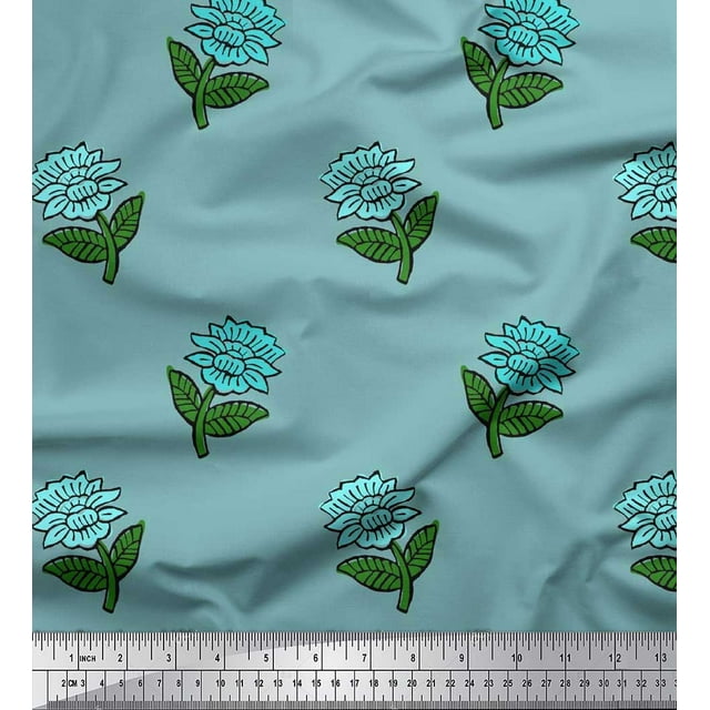 Soimoi Polyester Crepe Fabric Leaves & Floral Block Fabric Prints by Yard 52 Inch Wide