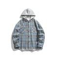 thumbnail image 2 of Brnmxoke Mens Flannel with Hoodie Flannel Hoodie Shirts Long Sleeve Casual Vintage Button Down Plaid Shirt Jacket with Pocket Blue,XXXXL, 2 of 5