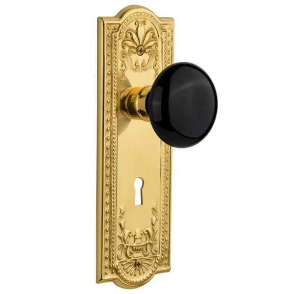 Nostalgic Warehouse Meablk_Sd_Kh Black Porcelain Solid Brass Single Dummy Door Knob -