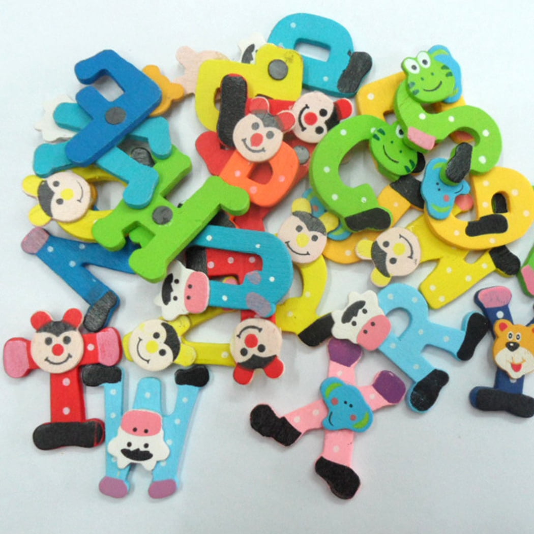 26pcs Wooden Alphabet Fridge Whiteboards Magnet Educational Toys for Baby Kids 