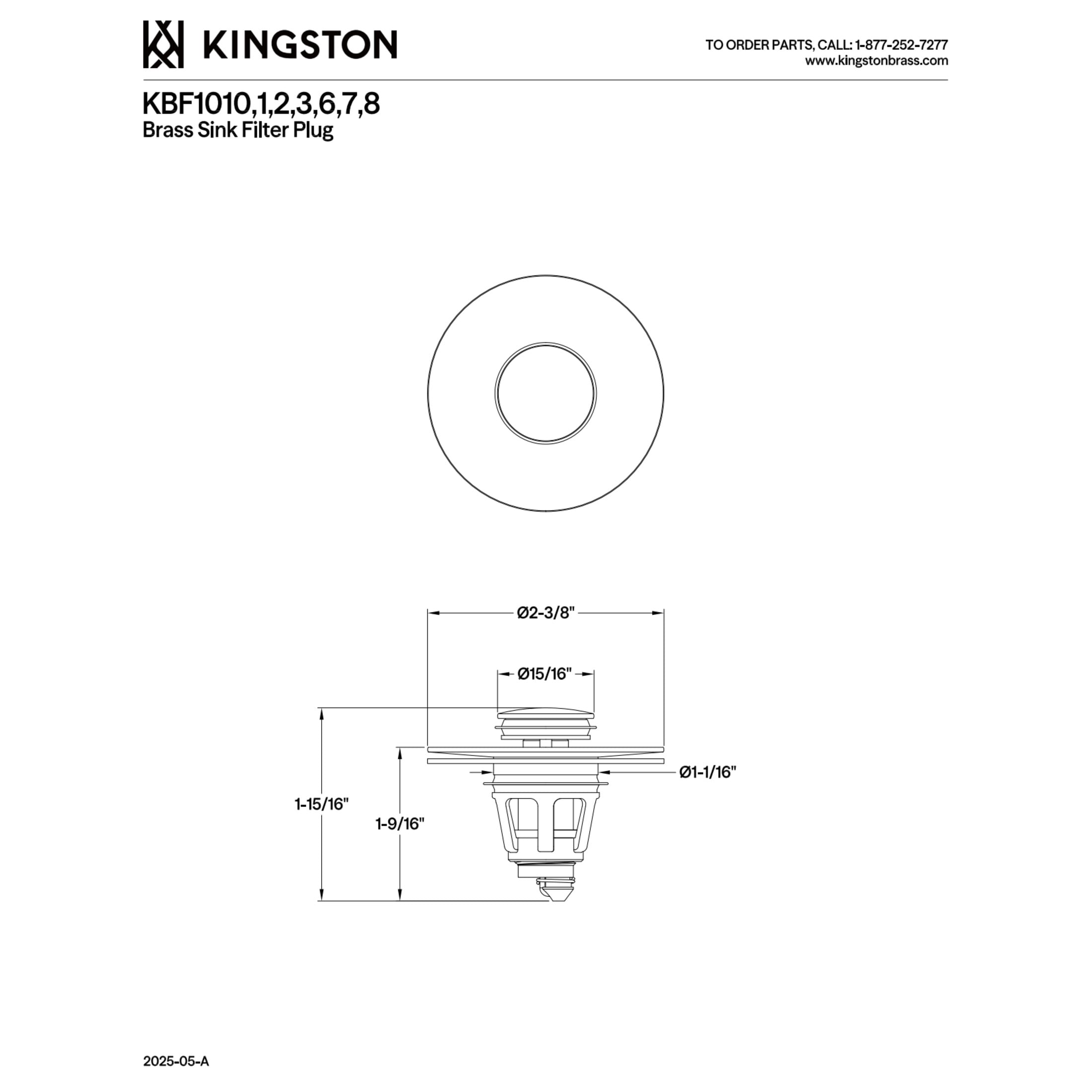 Kingston Brass KBF1013 Trimscape Brass Sink Filter Plug (Center Pop-Up), Antique Brass