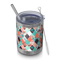 12oz Tumblers Orange Green White Checkerboard Checkered Vacuum Insulated Stainless Steel Travel Tumbler Cups Mug with Lid and Straw for Beer,Coffee,Beverages with Cleaning Brush for Cold Hot Drinks