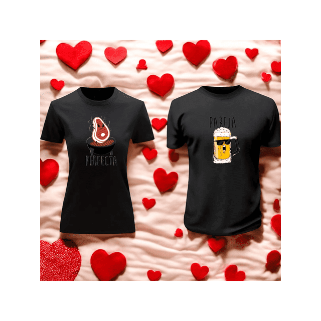 Playera Duo Parejas Con Impresion De La Pareja Perfecta Con Cerveza 14 De Febrero San Valentin Color Negro Talla Grande Marca Emil SaEs
