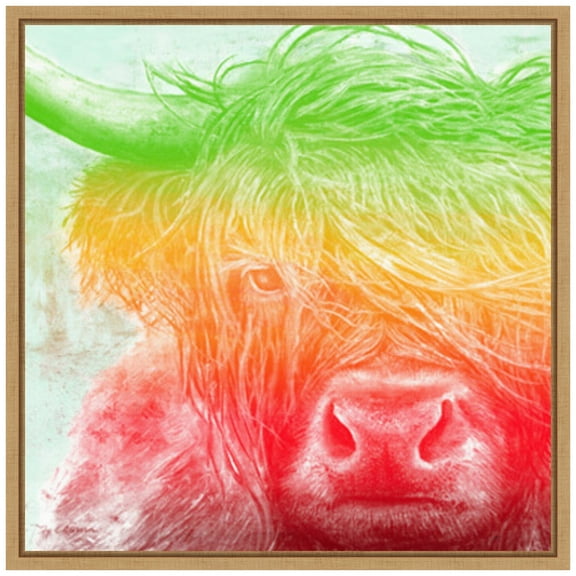 Amanti Art Norwegian Bison rainbow Framed Canvas Wall Art Print