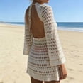 thumbnail image 5 of ZToonmas Women's Long Sleeve Crochet Beach Cover-up Dress Round Neck Hollow out Swim Tunic Sheer Knit Bikini Cover for Vacation, 5 of 7