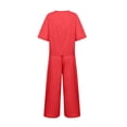 thumbnail image 4 of Riforla Women 2 Piece Linen Outfit Sets Cotton Short Sleeve Shirt Wide Leg Trousers Pant Two Pieces Tracksuit 2 Piece Sets Women Outfit Red S, 4 of 5
