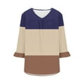 thumbnail image 3 of Aofany Plus Size Tops for Women 3/4 Ruffled Sleeve Patchwork Color T Shirts Casual V-neck Pleated Loose Fitting Cotton Tunics, 3 of 4