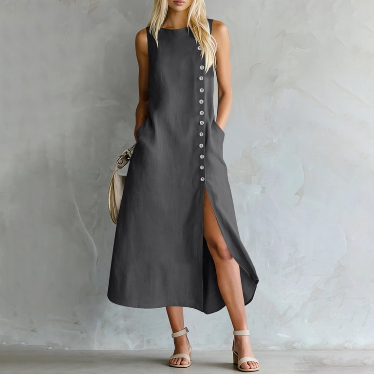 casual dress with slits Amazon.com: Womens Casual Solid Color Waist Side Slit Dress Maxi Women Maxi Dresses : Clothing, Shoes & Jewelry