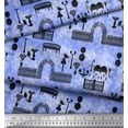 thumbnail image 2 of Soimoi Blue polyester Crepe Fabric Bench & Fence Gate Modern Style Print Fabric by the Yard 42 Inch Wide, 2 of 3