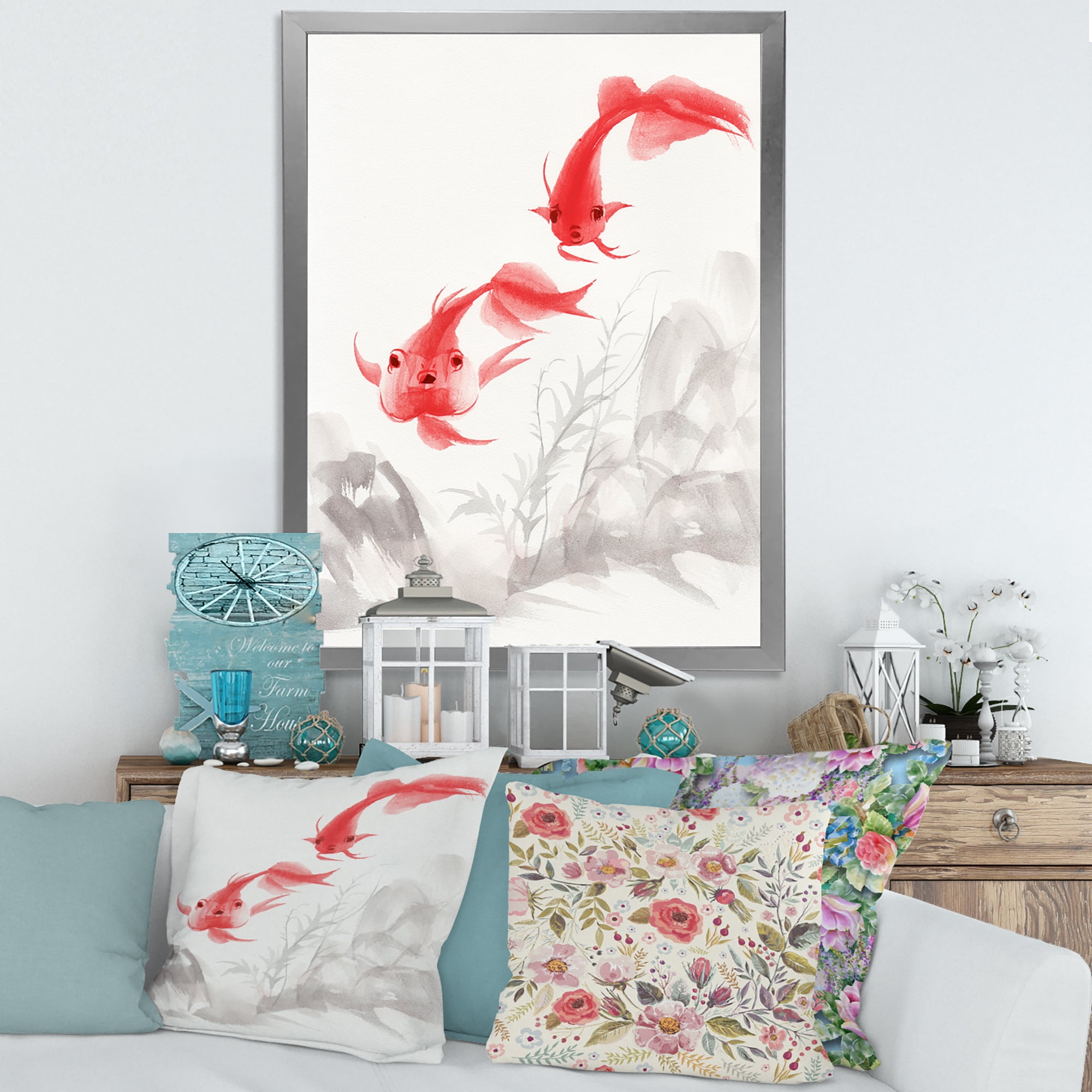 Designart 'Ancient Gold Fishes' Nautical & Coastal Framed Art Print