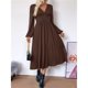 thumbnail image 4 of Vestido de Dama de de Satén Plisado con Cuello en V y Larga para Mujer Marrón L, 4 of 10