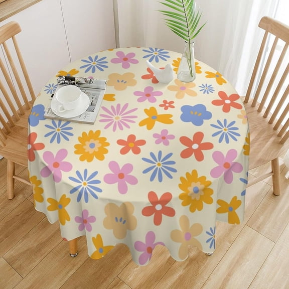 Odenmar Round Tablecloth 70 Inch, Retro Floral Boho Tablecloth, Colorful Flower Table Cover, Waterproof Washable Polyester Tablecloth for Dining Kitchen Party Indoor Outdoor