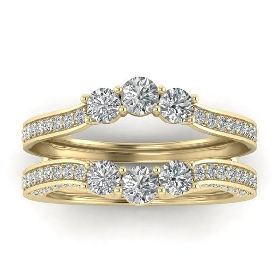Divine Creation 1.10 Ct Round Cut White Diamond Enhancer Three Stone Guard Wrap Ring For Women's 14K Yellow Gold Plated 925 Sterling Silver -4