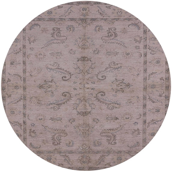 Ahgly Company Indoor Round Mid-Century Modern Rose Purple Oriental Area Rugs, 6' Round