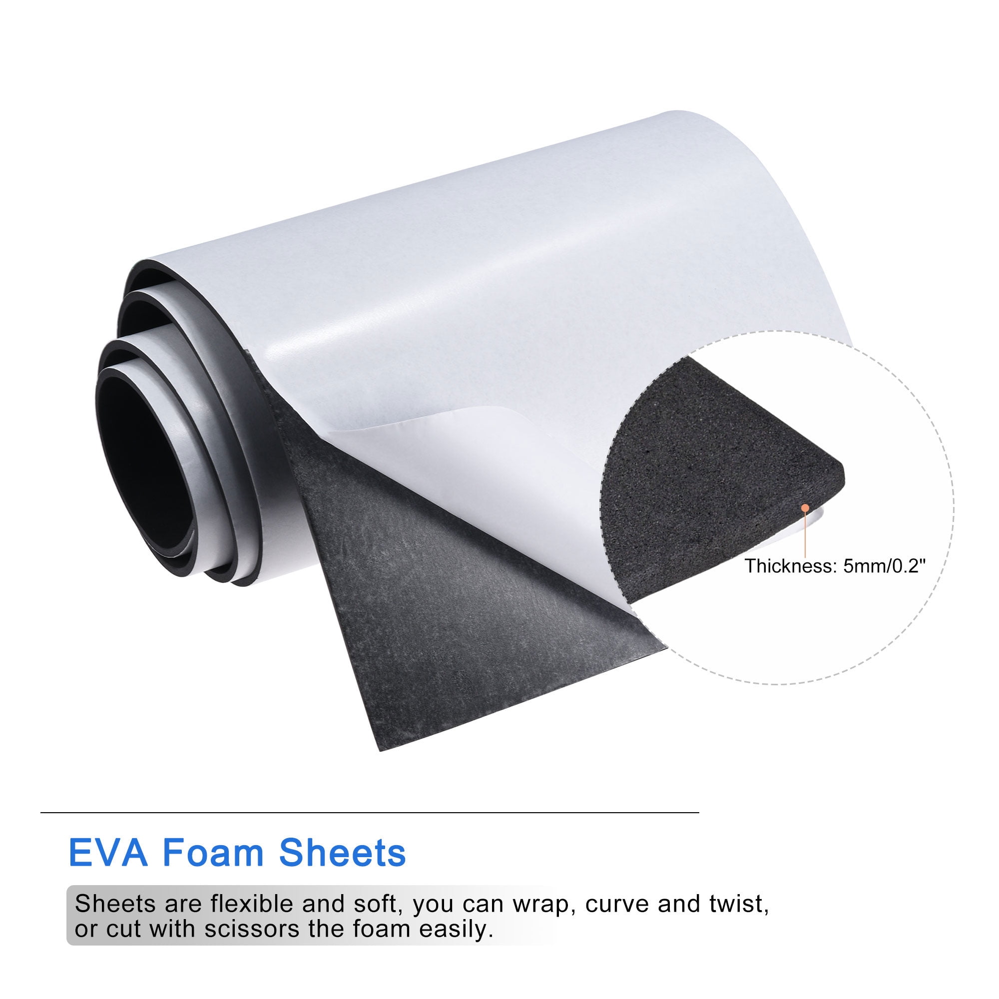 Uxcell EVA Foam Sheets Black Self Adhesive Back 6.56ft x 11.8 Inch