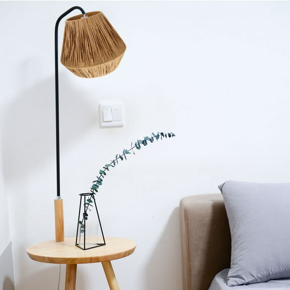 LABSERRON 1 Piece Decorative Lamp Shades Light Brown Cylindrical Raffia Grass Paper For Table Lamp Shade