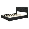 thumbnail image 6 of Queen Bed Frame with Button Tufted Headboard, PU Upholstered Platform Bed with Metal Strips and Wooden Slat Support, Noise Free, No Box Spring Needed, Easy Assembly, Black, 6 of 7