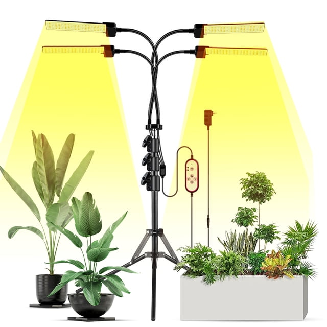 Graflsoa Adjustable LED Grow Light with Full Spectrum, 3 Modes, 5 Brightness Levels, Timer & Remote Control for Indoor Plants, 360° Flexible Gooseneck, Height-Adjustable Tripod Stand