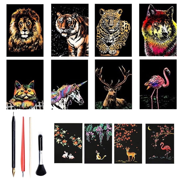 Set de papel para rascar Art Scratch Georgie Porgy, A4, kit de animales mágicos