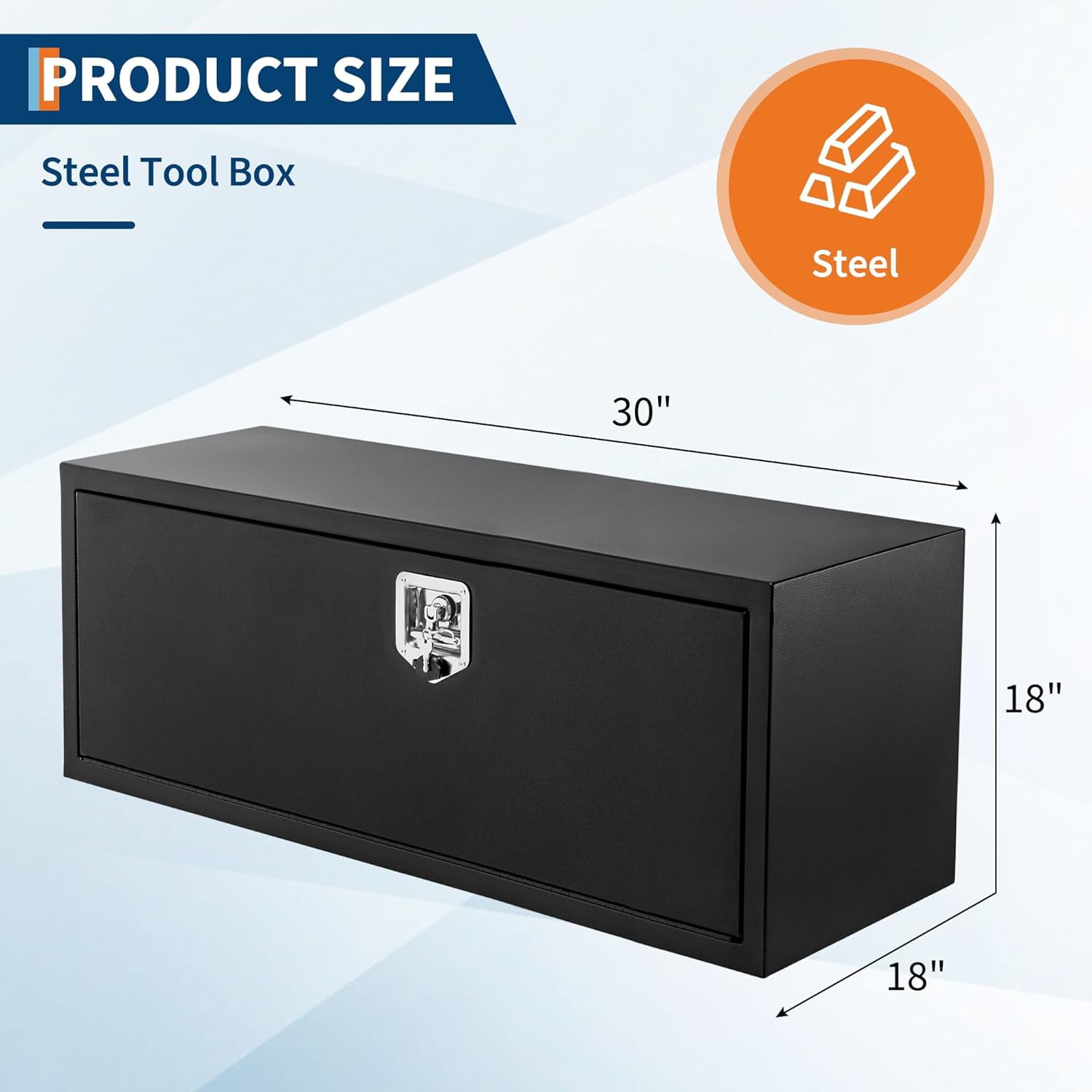 30 in Truck Tool Box Black Steel Storage Tool Box, 30 in x 18 in x 18 in, Tool Chest Organizer w/Lock and Keys For Pickup, Truck Bed, RV, Trailer