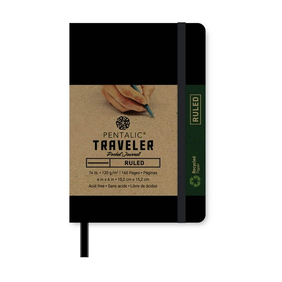 Royal & Langnickel - Pentalic Ruled Traveler Pocket Journal, 6 by 4-Inch, Black