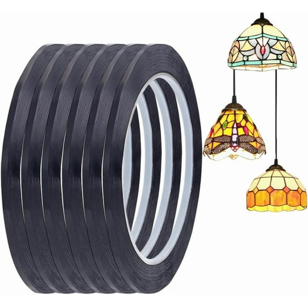 1296 pies 6 rollos de líneas de plomo PET para vitrales, tiras finas de plomo para vitrales, tiras de plomo negras, líneas autoadhesivas