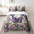 thumbnail image 2 of jejeloiu Rustic Plant Flower 7 Pieces Bedding Comforter Set,Purple Flying Butterfly Full Bedding Set For Men Women Reversible, 2 of 8