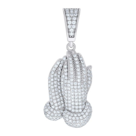 925 Sterling Silver Unisex 1.34ct Moissanite Praying Hands Symbol Religious Charm Pendant