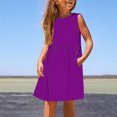thumbnail image 2 of Zwiiyzr 3-14Y Girls Dress Casual Ruffle Sleeveless A Line Summer Dresses with Pockets Purple, 2 of 5