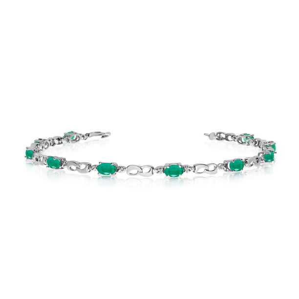 Direct-Jewelry - 10K White Gold Oval Emerald and Diamond Link Bracelet ...