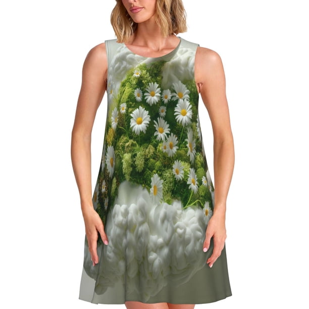 Balery Nature Hand Daisies Art Vestidos de verano para mujer con estampado: vestido holgado sin mangas, vestido playero informal y cómodo para días calurosos.